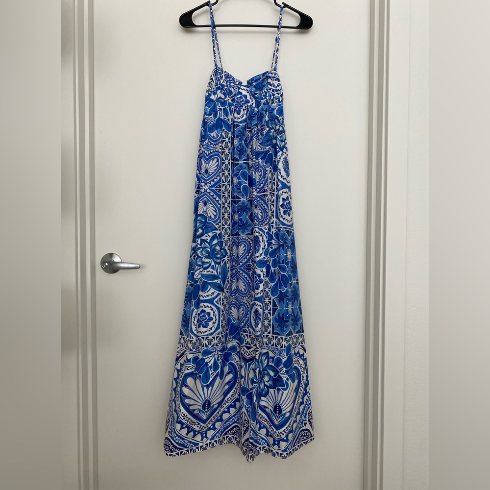 Farm Rio Blue Tile Dream Maxi Dress XS